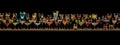 Row of Cocktail Glasses Seamless Tileable on a Black Background - Generative AI. Seamlessly expandable on both ends to your