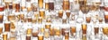 Tileable Seamless Rows of Glasses and Mugs of Beer on a White Background - Generative AI. Seamlessly expandable on both ends to
