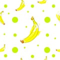 Seamless tileable texture with bananas and green polka dots