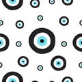 Seamless tileable texture with greek evil eye in black and turquoise colors