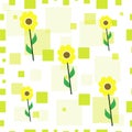 Seamless tileable texture with yellow sunflowers and green squares