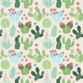 Seamless, Tileable Vector Background with Cactus and Succulents