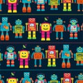 Seamless Tileable Vector Background Pattern with Cute Robots Royalty Free Stock Photo