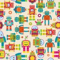 Seamless Tileable Vector Background Pattern with Cute Robots Royalty Free Stock Photo