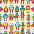 Seamless Tileable Vector Background Pattern with Cute Robots Royalty Free Stock Photo