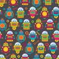 Seamless Tileable Vector Background Pattern with Cute Robots Royalty Free Stock Photo