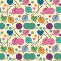 Seamless, Tileable Vector Background with Yarn, Knitting Needles Royalty Free Stock Photo