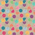 Seamless, Tileable Vector Background with Yarn, Knitting Needles Royalty Free Stock Photo