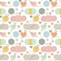 Seamless, Tileable Vector Background with Yarn, Knitting Needles Royalty Free Stock Photo