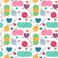 Seamless, Tileable Vector Background with Yarn, Knitting Needles