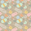 Seamless, Tileable Vector Background with Yarn, Knitting Needles Royalty Free Stock Photo