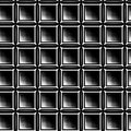 Seamless tiled pattern of black squares with white outlines and a subtle gradient halftone dot effect Royalty Free Stock Photo