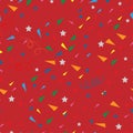 Seamless tiny paper cut in geometric shape pattern with swirled and star on red background, Cute colourful elements designs