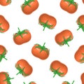 Seamless tomato pattern isolated on white. endless vector background of big red ripe tomato fruit with green stem. fresh Royalty Free Stock Photo