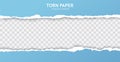 Seamless torn ripped paper layered isolated. Blue color. Transparent background. Realistic template. Simple modern design. Flat