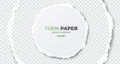 Seamless torn ripped paper layered isolated. Round paper scrap. White color. Transparent background. Realistic template. Simple