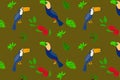 seamless toucans and leaves and berryes pattern