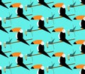 Seamless toucans pattern. Vector tropical background. Toucan icon, Cartoon illustration of toucan vector icon for web, flat style