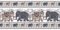 Seamless traditional Asian elephant border