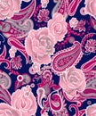 Seamless traditional Asian paisley with flower pattern