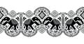 Seamless traditional black and white Asian elephant border design