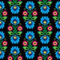 Seamless traditional floral Polish folk art pattern on black Royalty Free Stock Photo