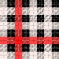 Seamless traditional Scottish colourful tartan fabric. Black, red with white stripes. Cloth background or texture Royalty Free Stock Photo