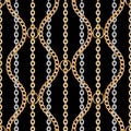 Seamless Trendy Pattern of Golden and Silver Chains Designed for Textile Prints. Royalty Free Stock Photo