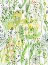 Seamless trendy pattern green grass and dandelions. Vector botanical illustration, Great design element for fabric