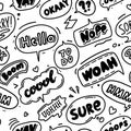 Seamless Trendy speech bubbles in flat hand drawn design with short messages. Cute Comic Style. Dialog windows with Royalty Free Stock Photo