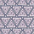 Seamless triangle background. Hand drawn Boho style pink and blue triangles repeating vector pattern. Ethnic tribal Royalty Free Stock Photo