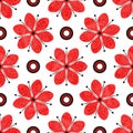 Seamless tricolor pattern with red grunge flowers