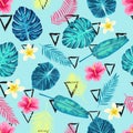 Seamless Tropical Exotic Palm Leaves Pattern.