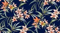 Seamless Tropical Floral with Leaves, Romantic Flowers Pattern Ready for Textile Prints.