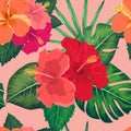 Seamless tropical flower ,plant vector pattern background