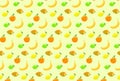 Seamless tropical fruits texture. vector background with banana, mango, orange, lemon and lime
