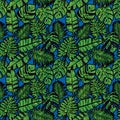 Seamless tropical jungle print with Aztec pattern