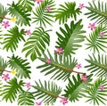 Seamless tropical pattern with palm leaves for fabric design or