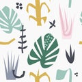 Seamless tropical leaves pattern. Modern stylized jungle leaf background. Vector Royalty Free Stock Photo