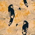 Seamless tropical pattern with beautiful toucans