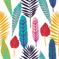 Seamless tropical pattern with color leaves . Vivid herb design with plants as texture, fabric, clothes. Vector illustration on wh