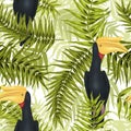 Seamless tropical pattern, exotic background with palm tree branches, leaves, leaf, palm leaves. endless texture Royalty Free Stock Photo