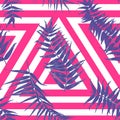 Seamless tropical pattern, exotic background with palm tree branches, leaves, leaf, palm leaves. endless texture Royalty Free Stock Photo