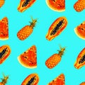 Seamless tropical pattern. Mix fruits background. Perfect for t-shirt, greeting cards, wrapping paper, posters, fabric Royalty Free Stock Photo