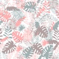 Seamless tropical pattern with palm leaves. Colorful fabric background