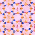 Seamless tropical pattern. Watercolor illustration with hand drawn aquarium exotic fish on white background. Blue set.