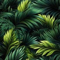 Seamless tropical texture pattern with green palm leaves on a black background