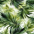 Seamless tropical texture pattern with green palm leaves on a white background. Hawaiian ornament for textiles