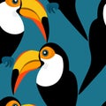 Seamless pattern with toucans on blue background