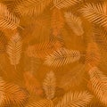Seamless tropics background. Tropical leaves in a fashionable mustard color.